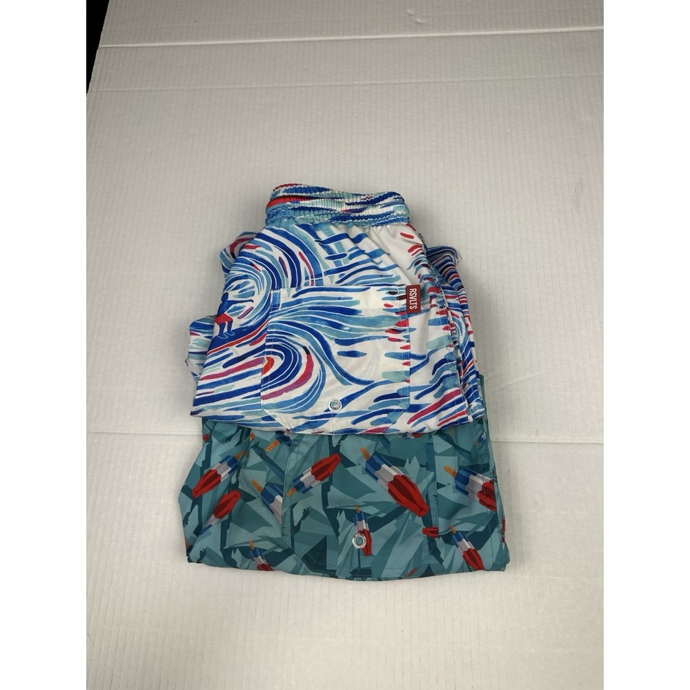 RSVLTS Swim Trunks Boys Lot Of 2 Watercolor Waves Surfer/Bomb-pop Lined